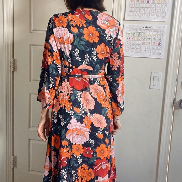 Boho Floral Print Asymmetrical Ruffle Hem Belted Maxi Dress - Picture 6 of 12